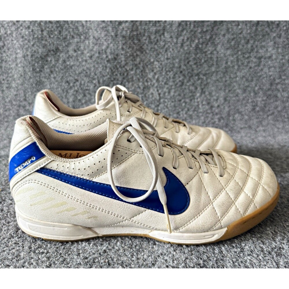 VTG Nike Tiempo Natural IV IC Indoor Soccer Shoes White Metallic Blue Gum 8.5
